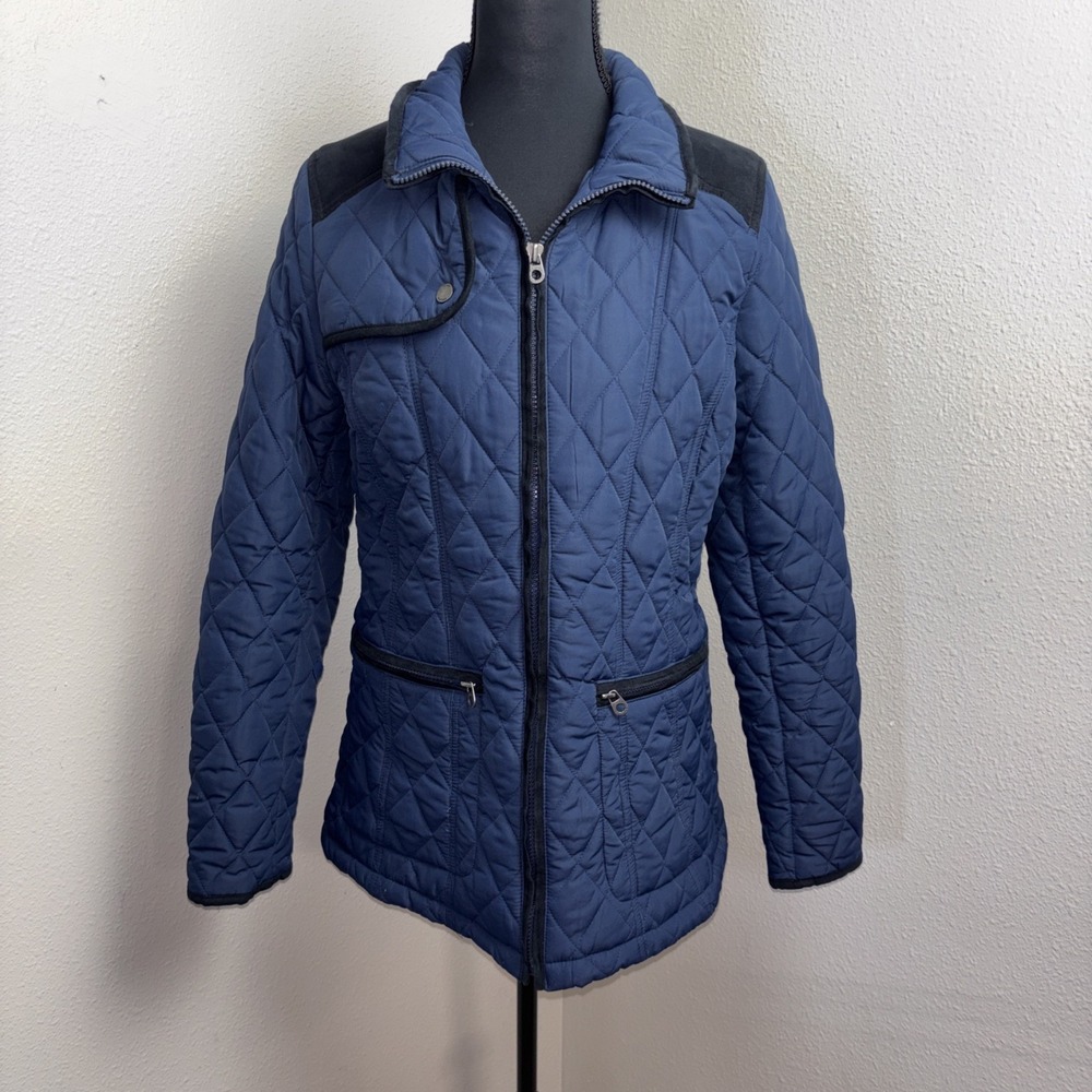 Tommy Hilfiger Quilted Barn Jacket Women's M Navy Puffer Style Faux‎ Suede Trim